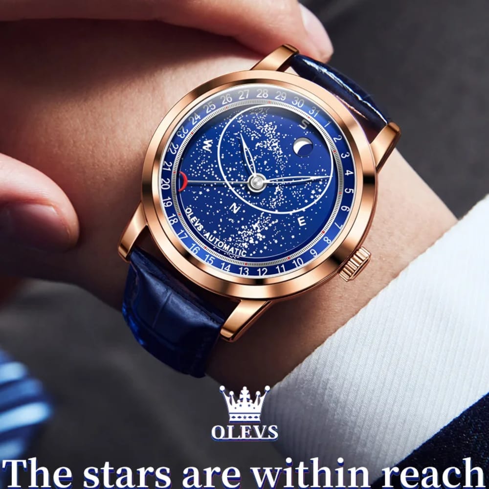 OLEVS Men Sky Moon Phase Automatic Mechanical Watch